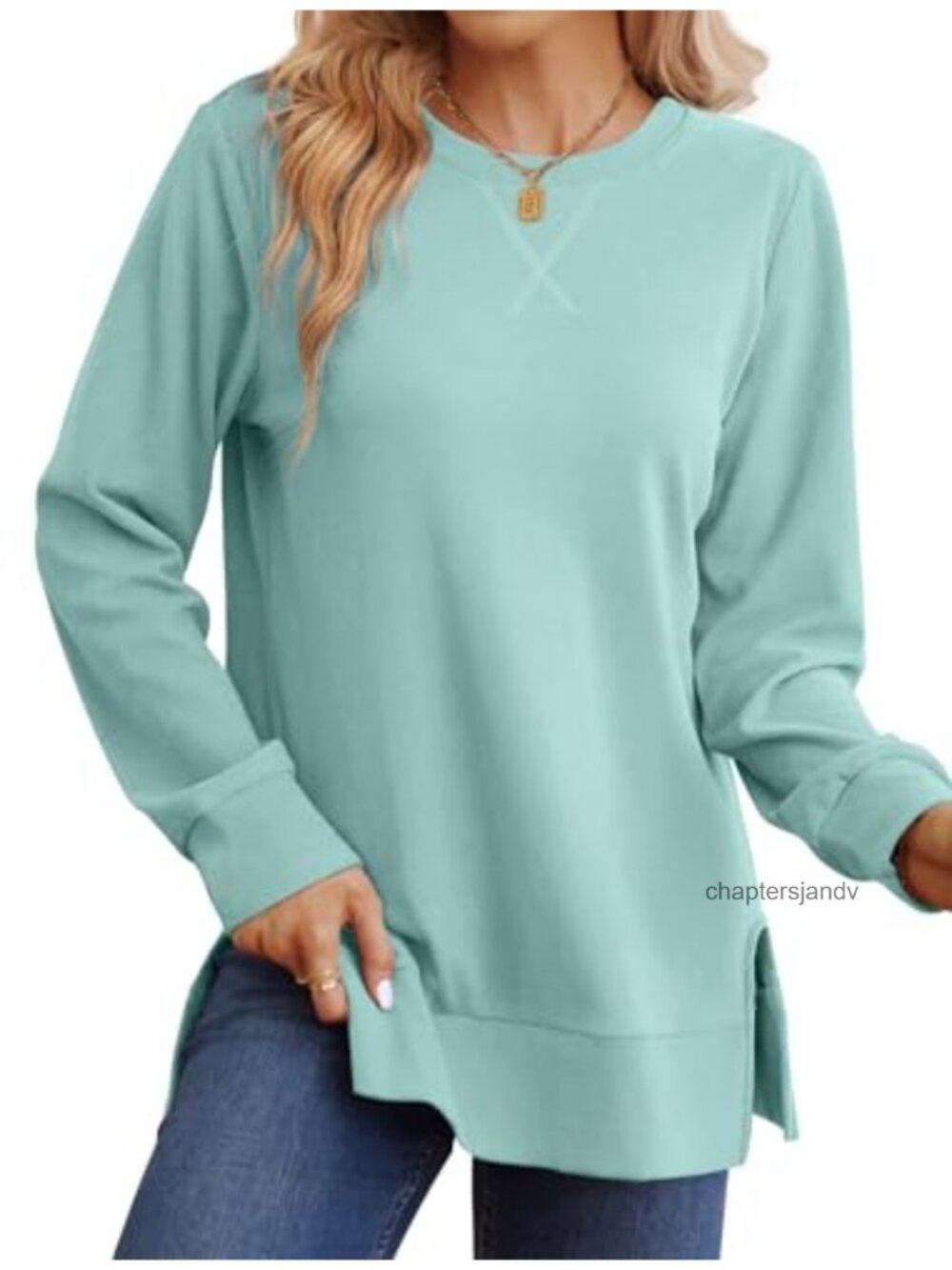 Women's Relaxed Fit Long Sleeve Sweatshirt Side Split Tunic Pullover